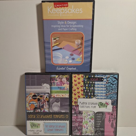 2 New Glitz Design Digital Scrapbook CD Sets & a Free Creating Keepsakes DVD Lot - Picture 2 of 9
